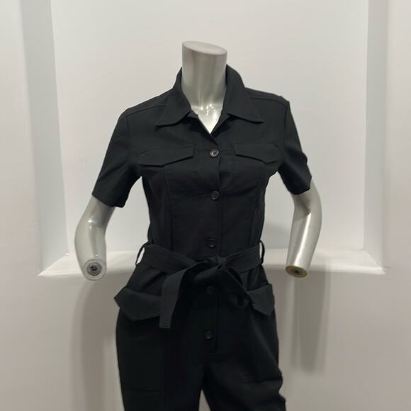 A.L.C. Livingston Short Sleeve Belted Button Front Belted Black Jumpsuit - Picture 7 of 12
